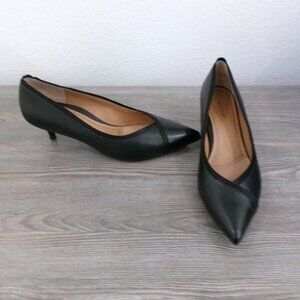 New Vionic Sylvie Black Leather Kitten Heels Pointed Toe 11W 11 Wide